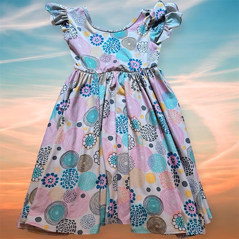 Dot Dot Smile Girls 5/6 Floral Patterned Dress Fluttery Sleeves Flowy Skirt - Picture 1 of 10